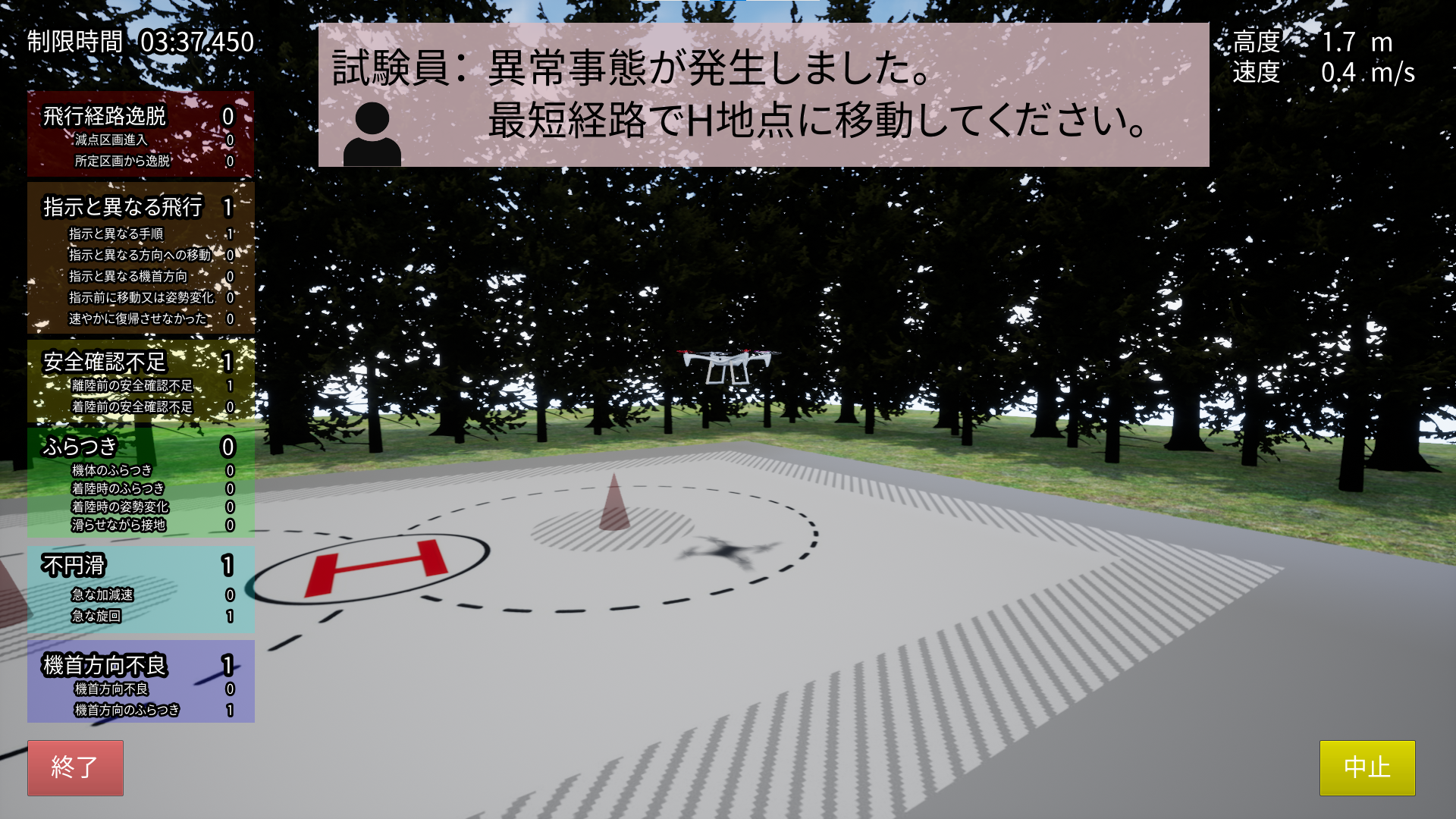 緊急着陸を伴う8の字飛行